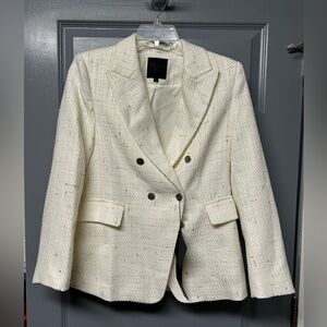 Mina Self ivory with gold flecks bouclè DBL Breasted blazer. NWT. Size large